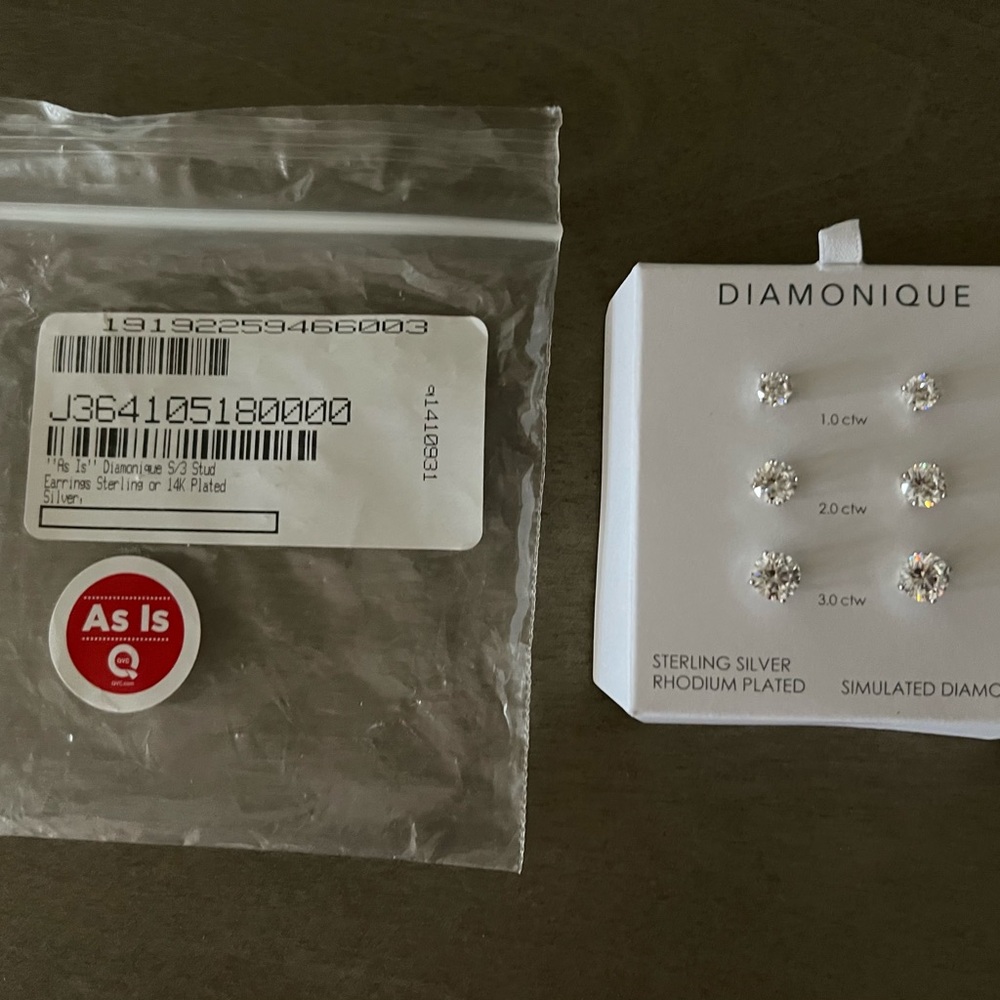 SET OF 3 Diamonique Silver Stud Earrings - NWT - Picture 6 of 7